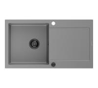 Mexen Leo évier en granit 1 bac avec égouttoir 900 x 500 mm, gris, siphon noir - 6501901010-71-B 16268 5905315012555