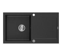 Mexen Leo évier en granit 1 bac avec égouttoir 900 x 500 mm, noir/métallisé argent, siphon chromé - 6501901010-73 3538 5907709193710