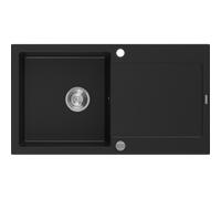 Mexen Leo évier en granit 1 bac avec égouttoir 900 x 500 mm, noir, siphon chrome - 6501901010-77 3542 5907709193741