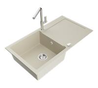 Mexen Leo évier en granit 1 bac avec égouttoir et mitigeur de cuisine Flora, beige - 6501-69-670401-00 19584 5905315056030