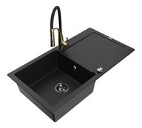 Mexen Leo évier en granit 1 bac avec égouttoir et robinet de cuisine Aster, noir - 6501-77-73450-57-B 18579 5905315042910