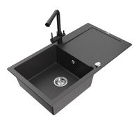 Mexen Leo évier en granit 1 bac avec égouttoir et robinet de cuisine Duero, noir moucheté - 6501-76-671600-70 16660 5905315022257