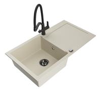 Mexen Leo évier en granit 1 bac avec égouttoir et robinet de cuisine Duo, beige - 6501-69-671701-70-B 20199 5905315049346