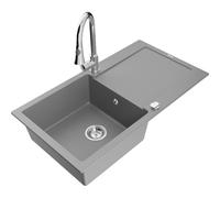 Mexen Leo Évier en granit 1 bac avec égouttoir et robinet de cuisine Elia, gris - 6501-71-670101-00 19462 5905315027214