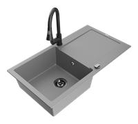 Mexen Leo évier en granit 1 bac avec égouttoir et robinet de cuisine Elia, gris - 6501-71-670101-70-B 19464 5905315027238