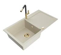 Mexen Leo évier en granit 1 bac avec égouttoir et robinet de cuisine Flora, beige - 6501-69-670401-57-G 19588 5905315056078
