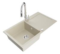 Mexen Leo évier en granit 1 bac avec égouttoir et robinet de cuisine Savita, beige - 6501-69-672601-00 16487 5905315032300