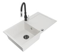 Mexen Leo évier en granit 1 bac avec égouttoir et robinet de cuisine Savita, blanc - 6501-20-672601-70 16484 5905315032294