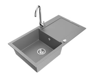 Mexen Leo évier en granit 1 bac avec égouttoir et robinet de cuisine Telma, gris - 6501-71-670200-00 6136 5907709188990