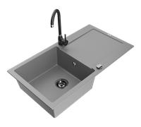 Mexen Leo évier en granit 1 bac avec égouttoir et robinet de cuisine Telma, gris - 6501-71-670200-70-B 17772 5905315013774