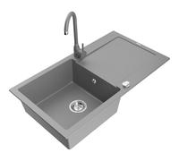 Mexen Leo évier en granit 1 bac avec égouttoir et robinet de cuisine Telma, gris - 6501-71-670200-71 6137 5907709189003