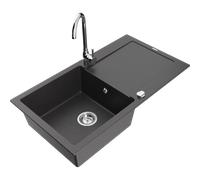 Mexen Leo évier en granit 1 bac avec égouttoir et robinet de cuisine Telma, noir moucheté - 6501-76-670200-00 6142 5907709189058