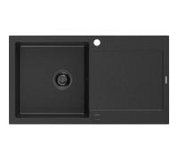 Mexen Leo évier en granit 1 cuve avec égouttoir 900 x 500 mm, noir/argent métallisé, siphon noir - 6501901010-73-B 16269 5905315012562
