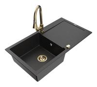 Mexen Leo évier en granit 1 cuve avec égouttoir et robinet de cuisine Elia, noir/argent métallisé - 6501-73-670101-50 19468 5905315027276