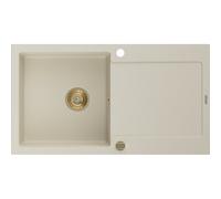 Mexen Leo évier en granit à 1 bac avec égouttoir 900 x 500 mm, beige, siphon doré - 6501901010-69-G 16124 5905315011350
