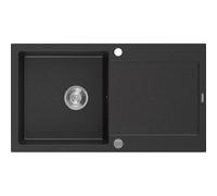 Mexen Leo évier en granit à 1 bac avec égouttoir 900 x 500 mm, noir/métallisé argent, siphon chromé - 6501901010-73 3538 5907709193710