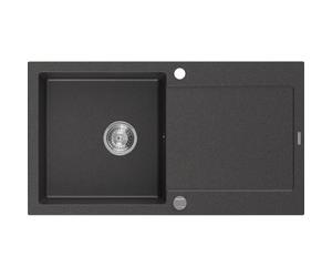 Mexen Leo évier en granit à 1 bac avec égouttoir 900 x 500 mm, noir moucheté, siphon chromé - 6501901010-76 3541 5907709193734