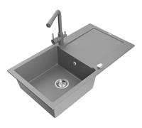 Mexen Leo évier en granit à 1 bac avec égouttoir et robinet de cuisine Duero, gris - 6501-71-671600-71 16615 5905315022134