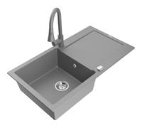 Mexen Leo évier en granit à 1 bac avec égouttoir et robinet de cuisine Elia, gris - 6501-71-670101-71 19466 5905315027252
