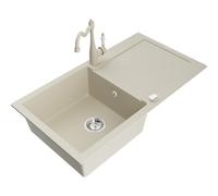 Mexen Leo évier granit 1 bac avec égouttoir et robinet de cuisine Carla, beige - 6501-69-670700-69 16445 5905315037435