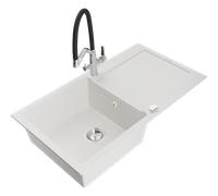 Mexen Leo évier granit 1 bac avec égouttoir et robinet de cuisine Duo, blanc - 6501-20-671701-07 20189 5905315049247