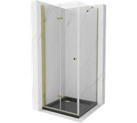Mexen Lima cabine de douche pliante 80 x 80 cm, transparent, dorée + receveur Flat, noir - 856-080-080-50-00-4070G 13431 5907709166608