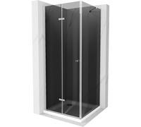Mexen Lima cabine de douche pliante 90 x 90 cm, graphite, chrome + receveur Flat, blanc - 856-090-090-01-40-4010 13501 5907709167148