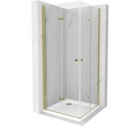 Mexen Lima Duo cabine de douche pliante 80 x 80 cm, transparent, or + receveur plat - 856-080-080-50-02-4010G 13315 5907709165205