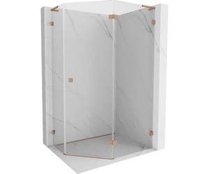 Mexen Lunar L cabine de douche pentagonale à charnière droite 90 x 80 cm, transparent, cuivre brossé - 831L-090P-080L-65-00-P 62032 5905315416988