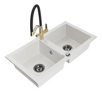 Mexen Mario évier en granit 2 bacs avec robinet de cuisine Duo, blanc - 6504-20-671701-57-B 22596 5905315045812