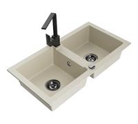 Mexen Mario évier en granit 2 bacs avec robinet de cuisine Rita, beige - 6504-69-670300-70 17087 5905315017925
