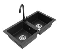 Mexen Mario évier en granit 2 bacs avec robinet de cuisine Telma, noir/argent - 6504-73-670200-70 6184 5907709189478