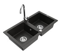 Mexen Mario évier en granit 2 bacs avec robinet de cuisine Telma, noir/or - 6504-75-670200-00 18043 5905315014320