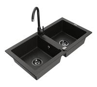 Mexen Mario Évier en granit 2 bacs avec robinet de cuisine Telma, noir/or - 6504-75-670200-70-B 18045 5905315014344