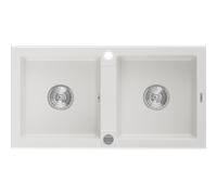 Mexen Mario évier en granit à 2 bacs 820 x 436 mm, blanc, siphon chromé - 6504822000-20 3559 5907709193918