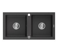 Mexen Mario évier en granit à 2 bacs 820 x 436 mm, noir moucheté, siphon chromé - 6504822000-76 3571 5907709193970