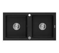 Mexen Mario évier en granit à 2 bacs 820 x 436 mm, noir, siphon chromé - 6504822000-77 3573 5907709193987
