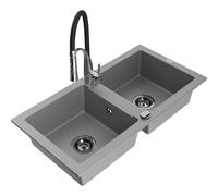 Mexen Mario évier en granit à 2 bacs avec robinet de cuisine Aster, gris - 6504-71-73450-07-B 18962 5905315043917