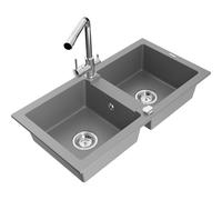 Mexen Mario évier en granit à 2 bacs avec robinet de cuisine Duero, gris - 6504-71-671600-00 17129 5905315023056