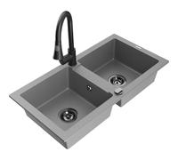 Mexen Mario évier en granit à 2 bacs avec robinet de cuisine Elia, gris - 6504-71-670101-70-B 19597 5905315028198