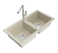 Mexen Mario évier en granit à 2 bacs avec robinet de cuisine Flora, beige - 6504-69-670401-00 20069 5905315057532