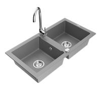 Mexen Mario évier en granit à 2 bacs avec robinet de cuisine Telma, gris - 6504-71-670200-00 6181 5907709189447
