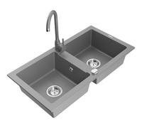 Mexen Mario évier en granit à 2 bacs avec robinet de cuisine Telma, gris - 6504-71-670200-71 6182 5907709189454