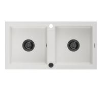 Mexen Mario évier en granit à 2 cuves 820 x 436 mm, blanc, siphon noir - 6504822000-20-B 16296 5905315012746
