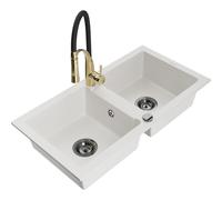 Mexen Mario évier en granit à 2 cuves avec robinet de cuisine Aster, blanc - 6504-20-73450-57-B 18954 5905315043818