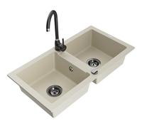 Mexen Mario évier en granit à 2 cuves avec robinet de cuisine Telma, beige - 6504-69-670200-70 18037 5905315014269