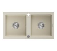 Mexen Mario évier en granit à double bac 820 x 436 mm, beige, siphon chromé - 6504822000-69 3564 5907709193932