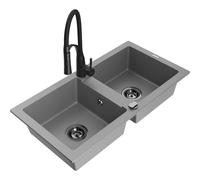 Mexen Mario évier granit 2 bacs avec mitigeur de cuisine Aster, gris - 6504-71-73450-70-B 18965 5905315043948