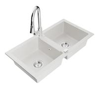 Mexen Mario évier granit 2 bacs avec robinet de cuisine Elia, blanc - 6504-20-670101-00 19552 5905315028082