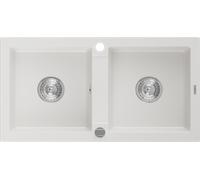 Mexen Mario Granit double évier 820 x 436 mm, blanc, avec siphon